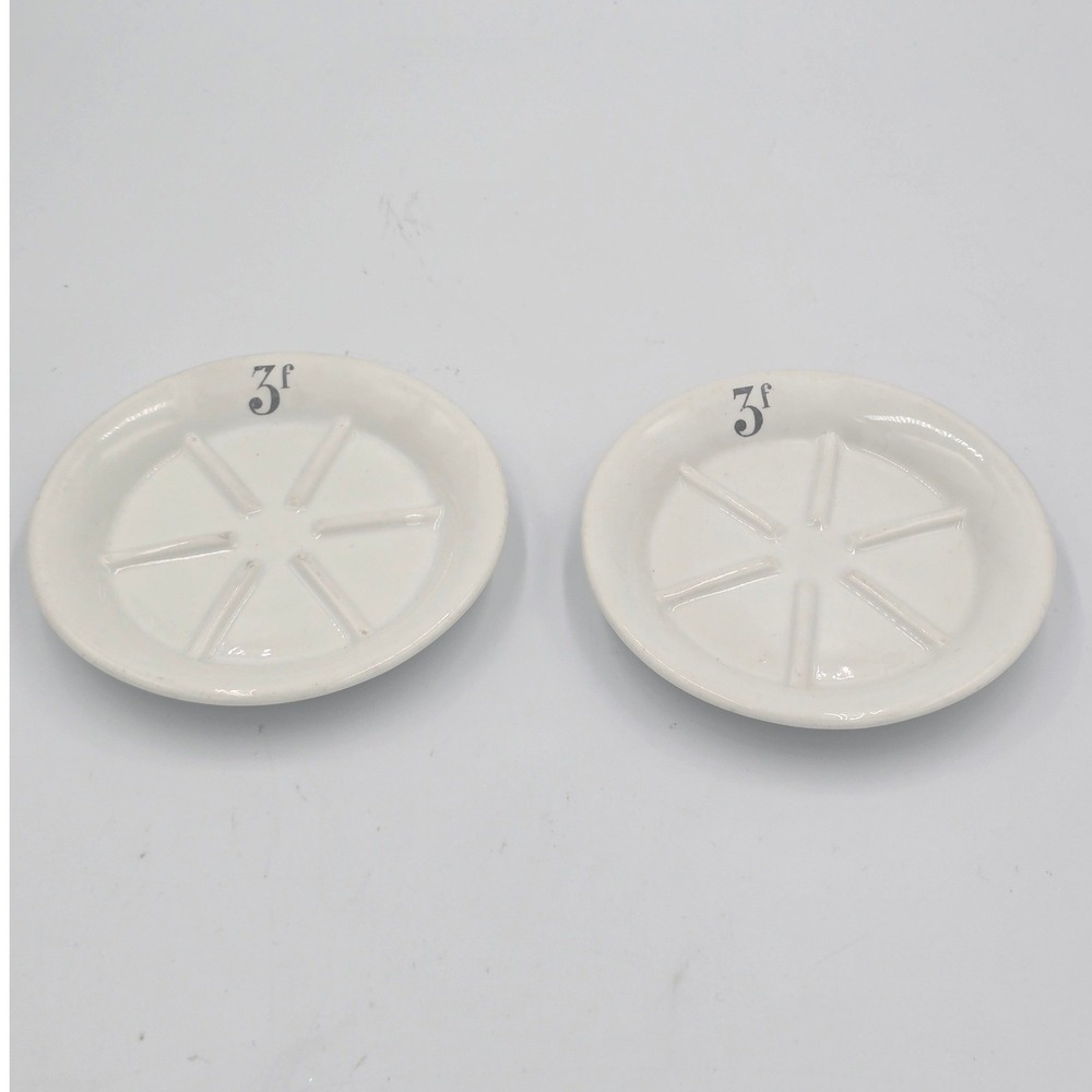 Pair Vintage French Porcelain Absinthe Coasters - 3 Francs Bistro Saucers